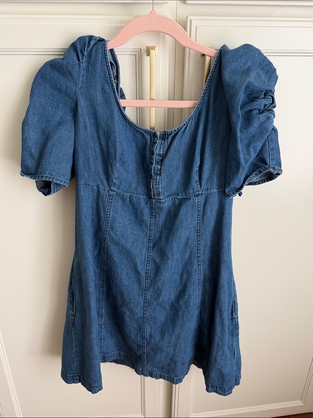 Free People Denim Puff-Sleeve Midi Dress - Blue